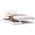 vidaXL Cadru de pat fără saltea, alb, 90x200 cm, lemn masiv pin