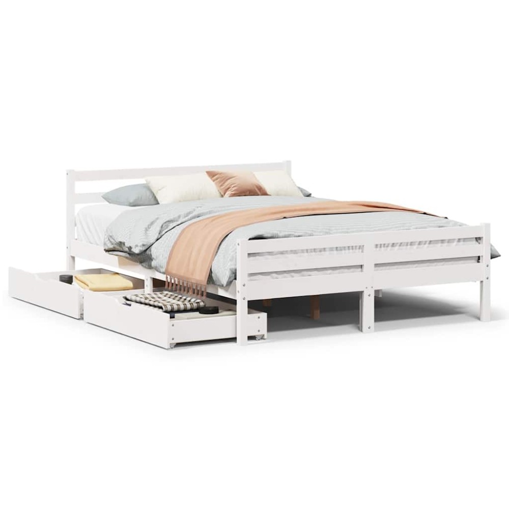 vidaXL Cadru de pat fără saltea, alb, 135x190 cm, lemn masiv de pin