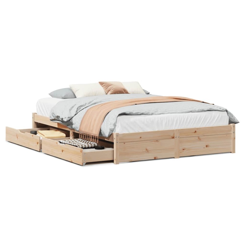 vidaXL Cadru de pat fără saltea, 135x190 cm, lemn masiv de pin