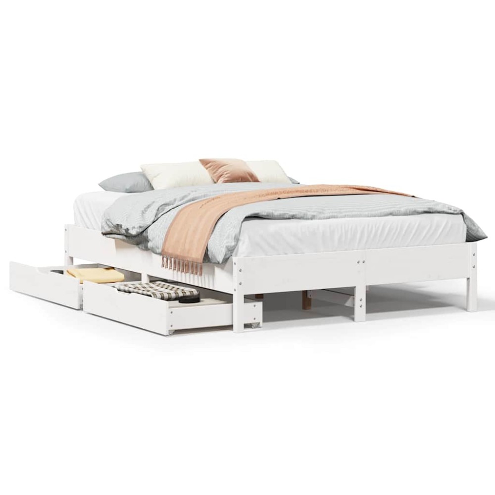 vidaXL Cadru de pat fără saltea, alb, 135x190 cm, lemn masiv de pin