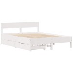 vidaXL Cadru de pat fără saltea, alb, 140x190 cm, lemn masiv de pin vidaXL Cadru de pat fără saltea, alb, 140x190 cm, lemn masiv de pin
