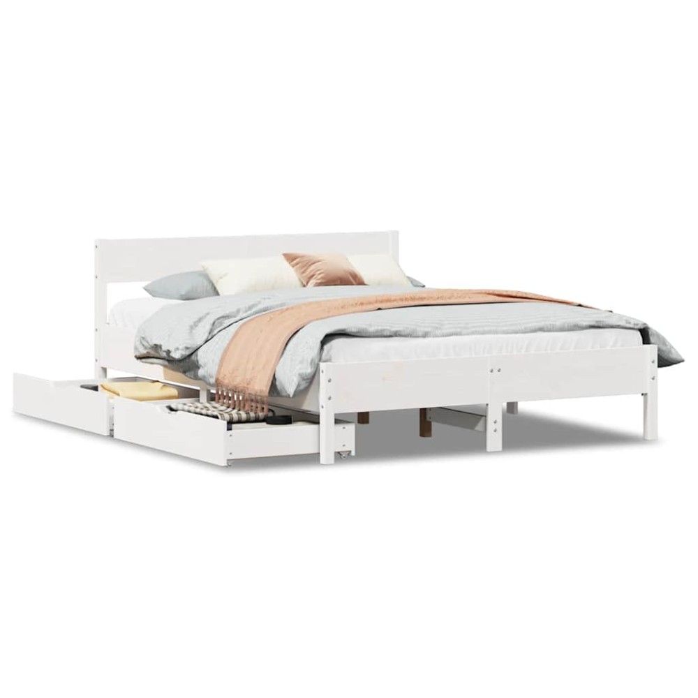 vidaXL Cadru de pat fără saltea, alb, 135x190 cm, lemn masiv de pin