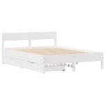 vidaXL Cadru de pat fără saltea, alb, 135x190 cm, lemn masiv de pin