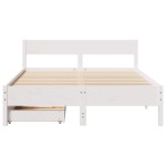 vidaXL Cadru de pat fără saltea, alb, 135x190 cm, lemn masiv de pin
