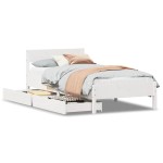 vidaXL Cadru de pat fără saltea, alb, 75x190 cm, lemn masiv de pin