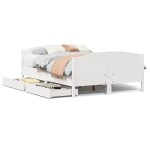 vidaXL Cadru de pat fără saltea, alb, 135x190 cm, lemn masiv de pin