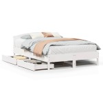 vidaXL Cadru de pat fără saltea, alb, 135x190 cm, lemn masiv de pin vidaXL Cadru de pat fără saltea, alb, 135x190 cm, lemn masiv de pin