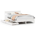 vidaXL Cadru de pat fără saltea, alb, 140x190 cm, lemn masiv de pin