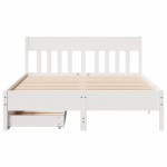 vidaXL Cadru de pat fără saltea, alb, 135x190 cm, lemn masiv de pin