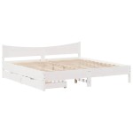 vidaXL Cadru de pat cu sertare, alb, 200x200 cm, lemn masiv de pin vidaXL Cadru de pat cu sertare, alb, 200x200 cm, lemn masiv de pin