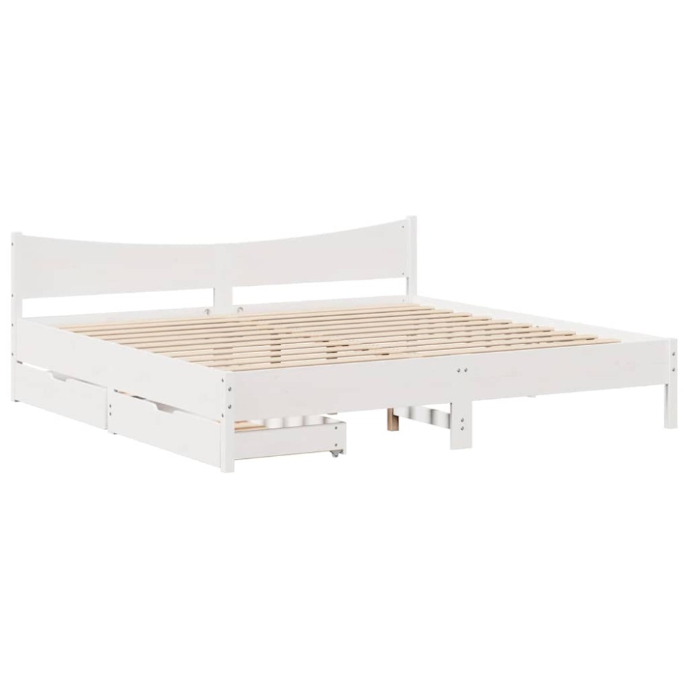 vidaXL Cadru de pat cu sertare, alb, 180x200 cm, lemn masiv pin