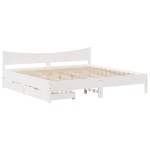 vidaXL Cadru de pat cu sertare, alb, 180x200 cm, lemn masiv pin