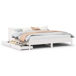 vidaXL Cadru de pat cu sertare, alb, 180x200 cm, lemn masiv pin