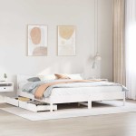vidaXL Cadru de pat cu sertare, alb, 180x200 cm, lemn masiv pin