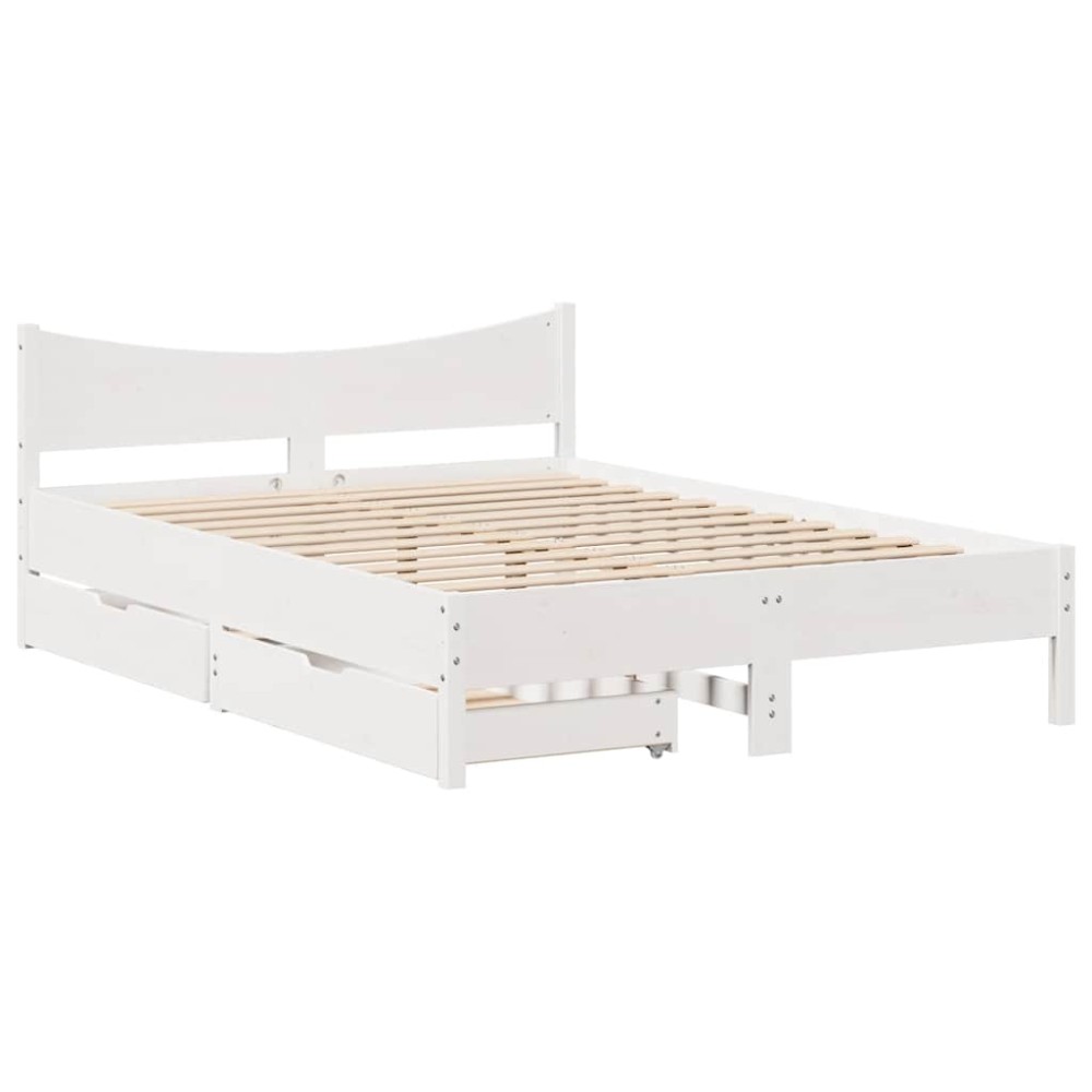 vidaXL Cadru de pat cu sertare, alb, 140x190 cm, lemn masiv de pin