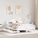 vidaXL Cadru de pat cu sertare, alb, 135x190 cm, lemn masiv de pin vidaXL Cadru de pat cu sertare, alb, 135x190 cm, lemn masiv de pin