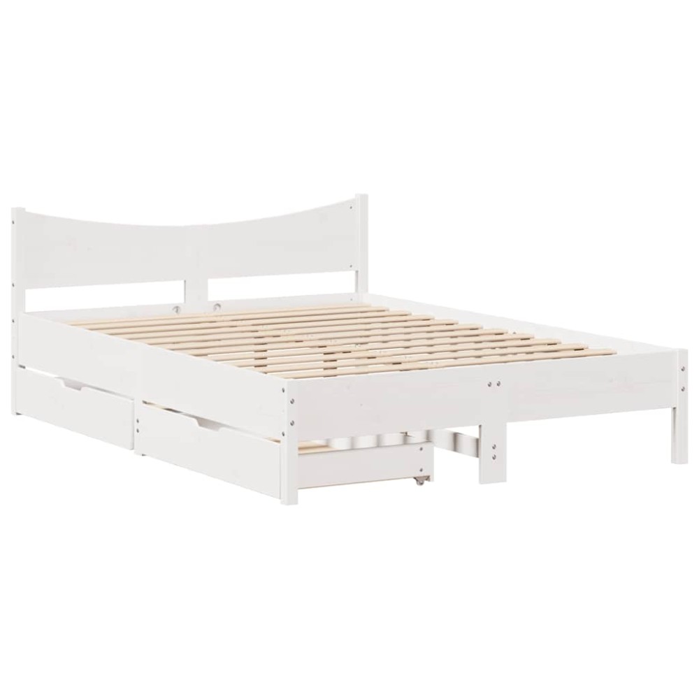 vidaXL Cadru de pat cu sertare, alb, 120x190 cm, lemn masiv pin
