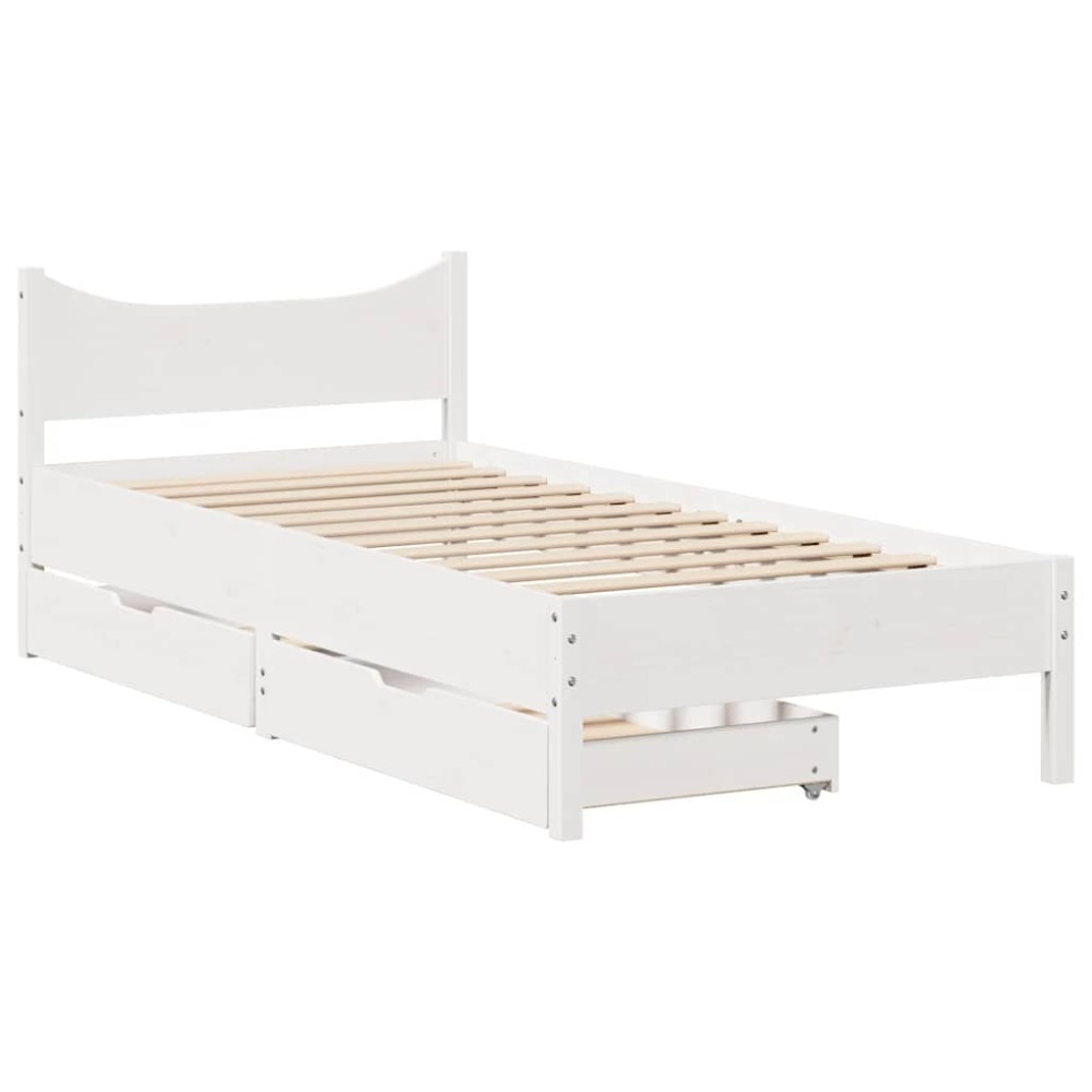 vidaXL Cadru de pat cu sertare, alb, 75x190 cm, lemn masiv de pin