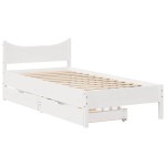 vidaXL Cadru de pat cu sertare, alb, 75x190 cm, lemn masiv de pin