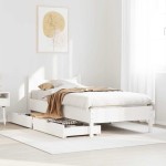 vidaXL Cadru de pat cu sertare, alb, 75x190 cm, lemn masiv de pin