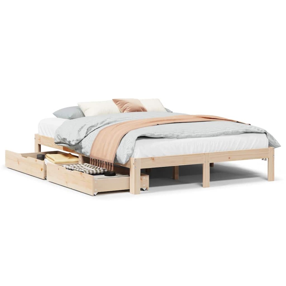 vidaXL Cadru de pat cu sertare, 135x190 cm, lemn masiv de pin
