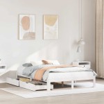 vidaXL Cadru de pat cu sertare, alb, 135x190 cm, lemn masiv de pin vidaXL Cadru de pat cu sertare, alb, 135x190 cm, lemn masiv de pin