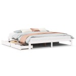 vidaXL Cadru de pat cu sertare, alb, 180x200 cm, lemn masiv pin