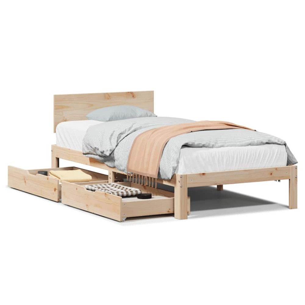 vidaXL Cadru de pat cu sertare, 75x190 cm, lemn masiv de pin