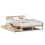 vidaXL Cadru de pat cu sertare, 140x190 cm, lemn masiv de pin vidaXL Cadru de pat cu sertare, 140x190 cm, lemn masiv de pin