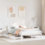 vidaXL Cadru de pat cu sertare, alb, 160x200 cm, lemn masiv pin vidaXL Cadru de pat cu sertare, alb, 160x200 cm, lemn masiv pin