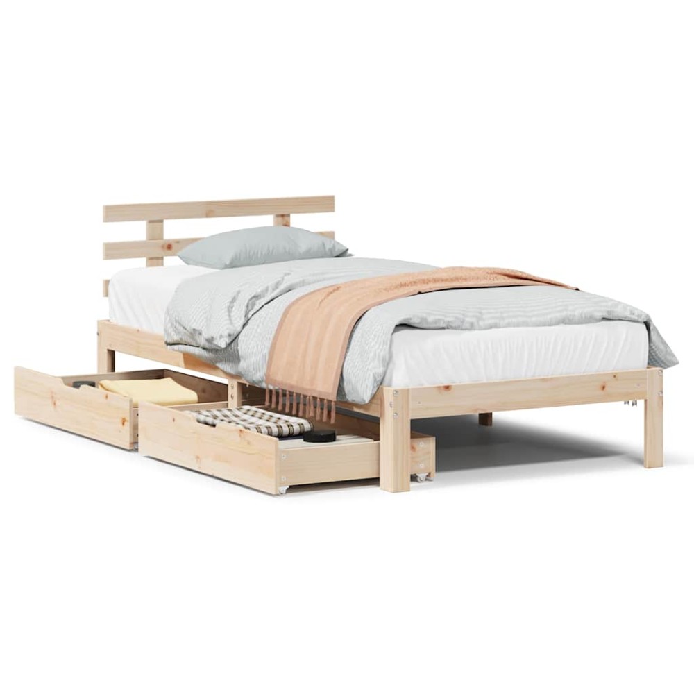 vidaXL Cadru de pat cu sertare, 75x190 cm, lemn masiv de pin