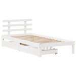 vidaXL Cadru de pat cu sertare, alb, 75x190 cm, lemn masiv de pin vidaXL Cadru de pat cu sertare, alb, 75x190 cm, lemn masiv de pin