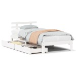 vidaXL Cadru de pat cu sertare, alb, 90x190 cm, lemn masiv de pin vidaXL Cadru de pat cu sertare, alb, 90x190 cm, lemn masiv de pin