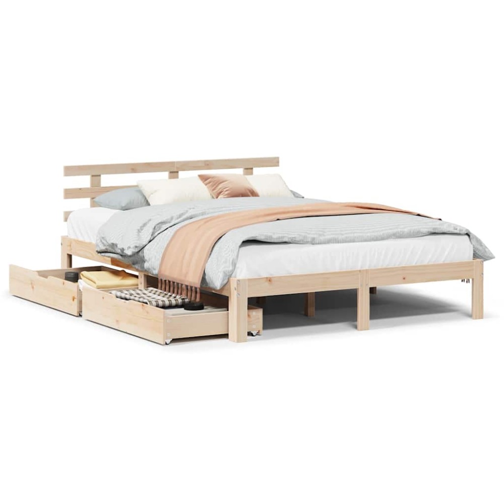 vidaXL Cadru de pat cu sertare, 135x190 cm, lemn masiv de pin