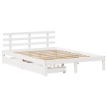 vidaXL Cadru de pat cu sertare, alb, 135x190 cm, lemn masiv de pin