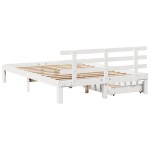 vidaXL Cadru de pat cu sertare, alb, 135x190 cm, lemn masiv de pin