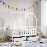 vidaXL Cadru de pat copii cu sertare, 80x170 cm, lemn masiv pin