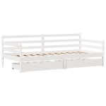 vidaXL Pat de zi cu sertare, alb, 90x200 cm, lemn masiv pin