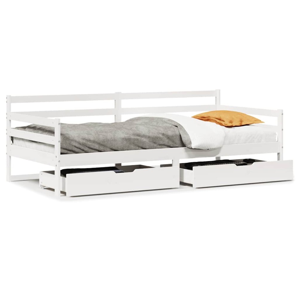 vidaXL Pat de zi cu sertare, alb, 90x190 cm, lemn masiv pin
