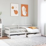 vidaXL Pat de zi cu sertare, alb, 90x190 cm, lemn masiv pin