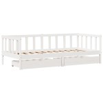 vidaXL Pat de zi cu sertare, alb, 90x200 cm, lemn masiv pin