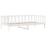 vidaXL Pat de zi cu sertare, alb, 90x200 cm, lemn masiv pin