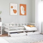 vidaXL Pat de zi cu sertare, alb, 80x200 cm, lemn masiv pin