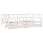 vidaXL Pat de zi cu sertare, alb, 90x190 cm, lemn masiv pin