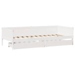 vidaXL Pat de zi cu sertare, alb, 90x190 cm, lemn masiv pin