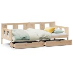 vidaXL Pat de zi cu sertare, 90x200 cm, lemn masiv pin