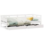 vidaXL Pat de zi cu sertare, alb, 90x200 cm, lemn masiv pin