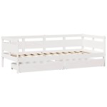 vidaXL Pat de zi cu sertare, alb, 90x200 cm, lemn masiv pin