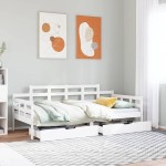 vidaXL Pat de zi cu sertare, alb, 90x200 cm, lemn masiv pin