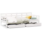 vidaXL Pat de zi cu sertare, alb, 90x190 cm, lemn masiv pin